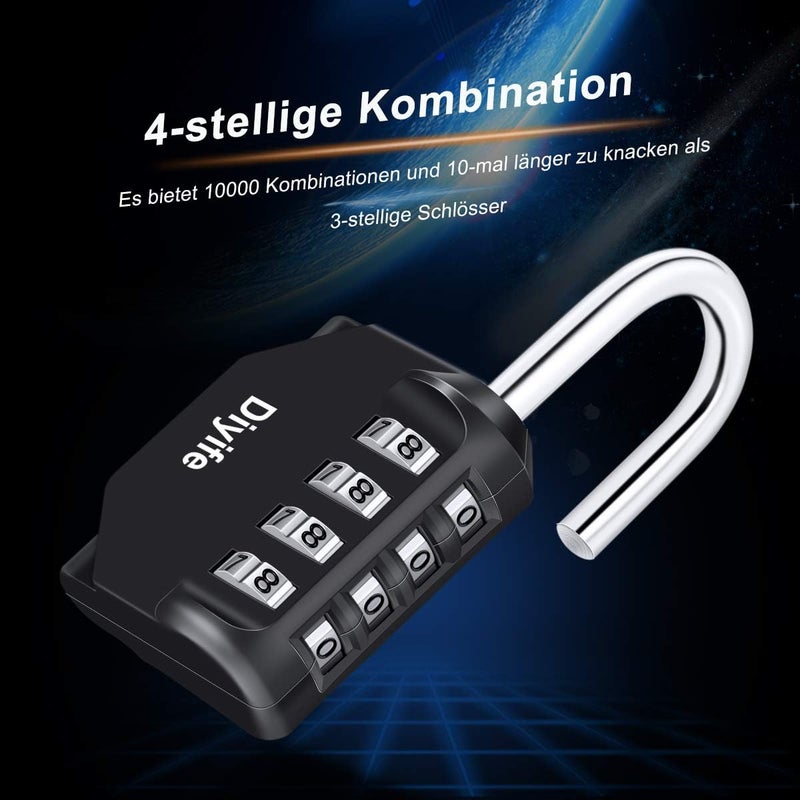 Diyife 3 Pack Combination Padlock, 4 Digit Combination Lock Outdoor Waterproof, Metal and Plated Steel Combination Clasp, for Fence, Locker, School, Gym, Toolbox (Black Blue Red) - Image 4